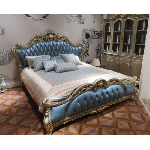 Conjunto de quarto de luxo, móveis extravagantes, conjunto de quarto de desejo de madeira de couro real